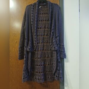 FREE PEOPLE 'CAREFREE HARMONY' plum crochet open cardigan